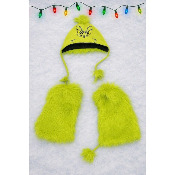 The Grinch Faux Fur Hat & Leg Warmer Boots Combo Dr. Seuss Christmas Cosplay - Picture 1 of 6